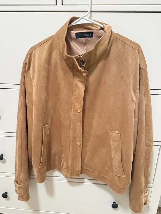 Zara High Collar Faux Suede Jacket, Taupe, XXL, Like New! - Picture 3 of 6